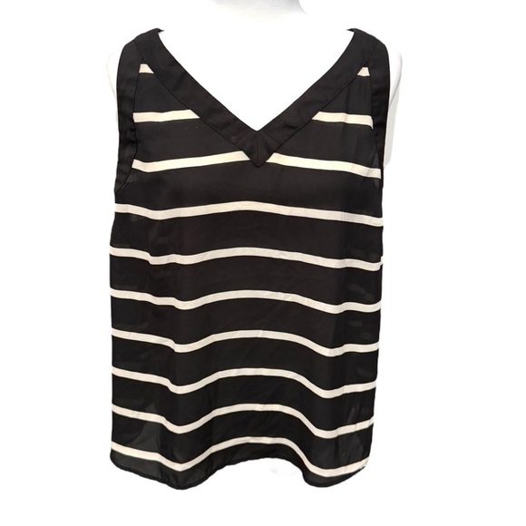 Who What Wear Size L Black Striped Sleeveless Top - Picture 2 of 4
